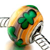 Pink Flower Green Seaweed Murano Glass European Beads