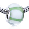 Green And White Strip Murano Glass European Beads