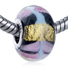 Pink Blue And Golden Stripe Black Murano Glass European Beads