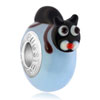 Aquamarine Blue Ball Cute Black Cat Animal Murano Glass Beads Charms Brace...
