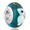 Cute Pinky Ears White Rabbit Animal Emerald Murano Glass Beads Charms Brac...