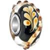 Black With Light Yellow Flower And Strip Salient Point Murano Glass Beads Charms Bracelets