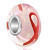Light Pink With Ribbon And White Dots Luminous Murano Glass Beads Charms B...