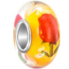 Yellow With Red Rose And White Dots Luminous Murano Glass European Beads