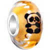 Light Yellow With Black Panda And White Dots Luminous Murano Glass Beads C...