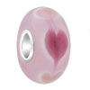 Pink With White And Red Heart 925 Sterling Silver Love Murano Glass Loose Beads