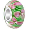 Green Leaves And Pink Rose 925 Sterling Silver Murano Glass Beads Charms Bracelets