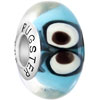 Sky Blue With White And Brown Animal Eyes 925 Sterling Silver Murano Glass...