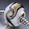 Special - White With Black And Gold Fringe Murano Glass European Beads