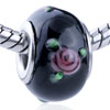 Pink Flower And Green Texture Leaf Murano Glass European Beads