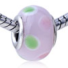 Green And Pink Dots Translucent Murano Glass European Beads