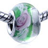 Pink Rose White And Green Decoration Translucent Murano Glass European Beads