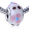 Pink Texture Flower And Brown Dots Murano Glass European Beads