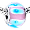 Blue And Pink Stripes Translucent Murano Glass European Beads