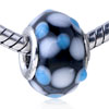 White And Blue Texture Dots Black Murano Glass European Beads