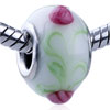 Pink Texture Flower And Green Leaf Murano Glass European Beads