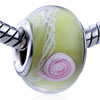 Pink Flower White Crisscross Line Translucent Murano Glass European Beads