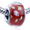 Pink Flower Green Dot Decorated Translucent Murano Glass European Beads