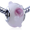 Pink Flower Clear Texture Dots Murano Glass European Beads