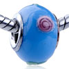 Plum Texture Rose And Green Leaf  Murano   Glass  European Beads