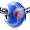 Pink Flower Decorated By Crisscross Line Translucent Murano Glass European Beads