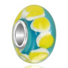 Clear Aquamarine With Yellow Petal Murano Glass Beads Charms Bracelets
