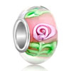 Pink Flower Green Leaves Murano Glass Beads Charms Bracelets