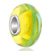 Pugster Yellow With Green Stripes Murano Glass