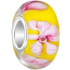 Bright Yellow With Pink Flower All Brands Murano Glass Beads Charms Bracel...