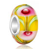 Yellow With Pink Petal Green Leaf 925 Sterling Silver Murano Glass Beads C...