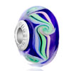 Dark Blue With Green And Pink Smooth Stripes 925 Sterling Silver Murano Gl...