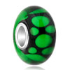 Black With Green Dots 925 Sterling Silver Murano Glass Beads Charms Bracel...