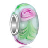 Soft Green With Pink Flower 925 Sterling Silver Murano Glass European Beads