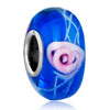 Blue With Pink Flower And Wave Line 925 Sterling Silver Murano Glass Beads...