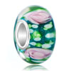 Aquamarine With Pink Flower And Gold Foil 925 Sterling Silver Murano Glass...