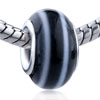 White Spiral Line Black Murano Glass European Beads