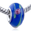Pink Texture Flower Blue Murano Glass European  Beads 