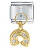 Dangle Gold Tone Rhinestone Horseshoe Italian Charm