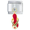 Red Sandal  Flower  Rhinestone Dangle Italian Charm