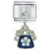  Silver  Blue Rhinestone Purse  Italian  Charm