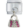 Dangle Silver Rhinestone Purse Italian Charm