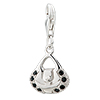 Bag With Black Crystal 925 Sterling Silver Clasp Charms