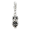 Owl With Black Crystal 925 Sterling Silver Clasp Charms