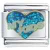 Glitter Blue My Kids  Heart   Italian   Charm 