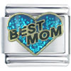 Best Mom Darkblue Heart Italian Charm