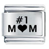 Number One Mom Heart Laser Italian Charm