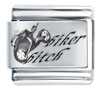 Biker Bitch Text And Motorcycle Laser Italian Charm