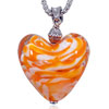Orange And White Striped Heart Murano Glass Necklace