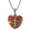 Black And Orange Striped Heart Murano Glass Necklace