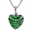 Green And White Striped Heart Murano Glass Necklace